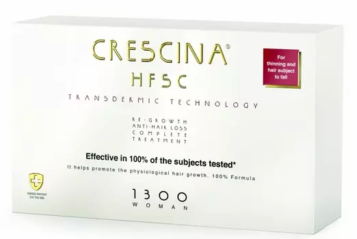 Crescina 1300 Комплекс Transdermic для женщин: лосьон для возобновления роста волос №10 + лосьон против выпадения волос №10 (Crescina, Transdermic)