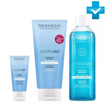 Dermedic Набор "Глубокое очищение": гель, 200 мл + пилинг, 50 г + тонер, 200 мл (Dermedic, Hydrain3)