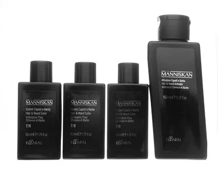 Kaaral Набор: краска для волос и бороды 3 х 50 мл + активатор 150 мл - 7/8 blonde/light blonde - блондин/светлый блондин (Kaaral, Manniskan)
