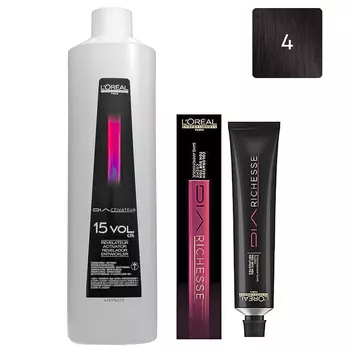 L'Oreal Professionnel Набор Краситель тон в тон Dia Richesse 4, 50 мл + Оксидент 4,5% (15 Vol.), 1000 мл (L'Oreal Professionnel, Окрашивание)