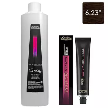 L'Oreal Professionnel Набор Краситель тон в тон Dia Richesse 6.23, 50 мл + Оксидент 1,8% (6 Vol.), 1000 мл (L'Oreal Professionnel, Окрашивание)