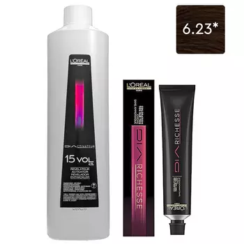 L'Oreal Professionnel Набор Краситель тон в тон Dia Richesse 6.23, 50 мл + Оксидент 4,5% (15 Vol.), 1000 мл (L'Oreal Professionnel, Окрашивание)