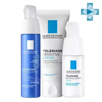 La Roche-Posay Набор комплексный уход для увлажнения чувствительной кожи (увлажняющий крем 40 мл + успокаивающий уход для кожи вокруг глаз 20 мл + ночной интенсивный (La Roche-Posay, Toleriane)