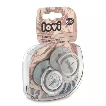 Lovi Пустышка динамическая силиконовая "Botanic", для мальчика 6-18 мес, 2 шт. (Lovi, Пустышки)