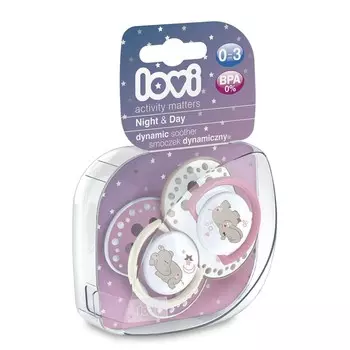 Lovi Пустышка динамическая силиконовая "Night &amp; Day", для девочки 0-3 мес, 2 шт. (Lovi, Пустышки)