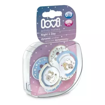 Lovi Пустышка динамическая силиконовая "Night &amp; Day", для мальчика 0-3 мес, 2 шт. (Lovi, Пустышки)