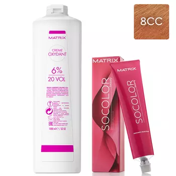 Matrix Набор Перманентный краситель Socolor beauty 8CC, 90 мл + Крем-оксидант 6% (20 Vol.), 1000 мл (Matrix, Окрашивание)