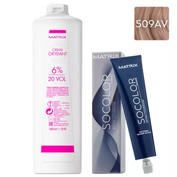 Matrix Набор Перманентный краситель Socolor beauty Extra.Coverage 509AV, 90 мл + Оксидант 6%, 1000 мл (Matrix, Окрашивание)