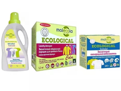 Molecola Набор средств для стирки (порошок 1,2 кг + кондиционер 1 л + отбеливатель 600 г) (Molecola, Для стирки)