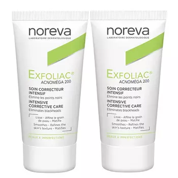 Noreva Комплект Эксфолиак Крем для жирной, комбинированной кожи с акне средней степени тяжести Акномега 200, 2*30 мл (Noreva, Exfoliac)