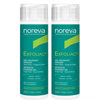 Noreva Комплект Эксфолиак Очищающий пенящийся гель, 2*200 мл (Noreva, Exfoliac)