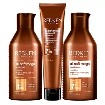 Redken Набор All Soft Mega для очень сухих и ломких волос (Шампунь, 300 мл + Кондиционер, 300 мл + Несмываемый уход, 150 мл) (Redken, Уход за волосами)