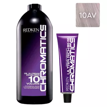 Redken Набор Перманентный краситель Chromatics Ultra Rich в оттенке 10AV, 60 мл + Проявитель крем-масло Chromatics 10 Vol [3%], 1000 мл (Redken, Окрашивание)