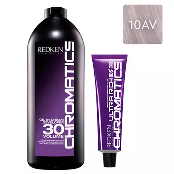 Redken Набор Перманентный краситель Chromatics Ultra Rich в оттенке 10AV, 60 мл + Проявитель крем-масло Chromatics 30 Vol [9%], 1000 мл (Redken, Окрашивание)