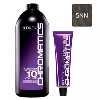 Redken Набор Перманентный краситель Chromatics Ultra Rich в оттенке 5NN, 60 мл + Проявитель крем-масло Chromatics 10 Vol [3%], 1000 мл (Redken, Окрашивание)