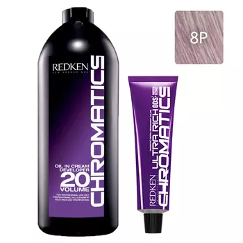 Redken Набор Перманентный краситель Chromatics Ultra Rich в оттенке 8P, 60 мл + Проявитель крем-масло Chromatics 30 Vol [9%], 1000 мл (Redken, Окрашивание)