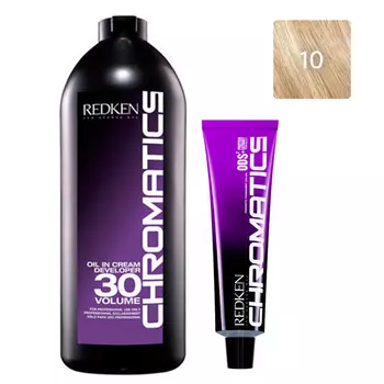 Redken Набор Перманентный краситель Chromatics в оттенке 10, 60 мл + Проявитель крем-масло Chromatics 30 Vol [9%], 1000 мл (Redken, Окрашивание)