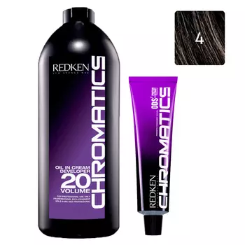 Redken Набор Перманентный краситель Chromatics в оттенке 4, 60 мл + Проявитель крем-масло Chromatics 20 Vol [6%], 1000 мл (Redken, Окрашивание)
