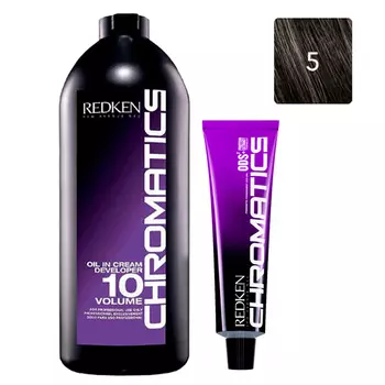 Redken Набор Перманентный краситель Chromatics в оттенке 5, 60 мл + Проявитель крем-масло Chromatics 10 Vol [3%], 1000 мл (Redken, Окрашивание)
