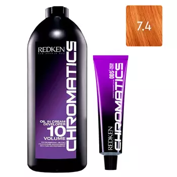 Redken Набор Перманентный краситель Chromatics в оттенке 7,4, 60 мл + Проявитель крем-масло Chromatics 10 Vol [3%], 1000 мл (Redken, Окрашивание)