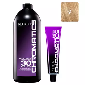 Redken Набор Перманентный краситель Chromatics в оттенке 9, 60 мл + Проявитель крем-масло Chromatics 30 Vol [9%], 1000 мл (Redken, Окрашивание)