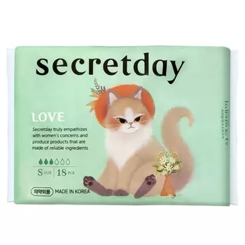 Secret Day Хлопковые гигиенические прокладки LOVE размер S, 18 шт (Secret Day, Прокладки)