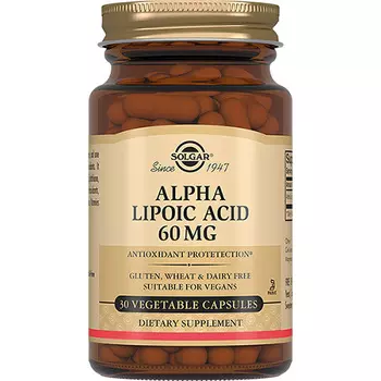 Solgar Альфа-липоевая кислота для увеличения физической выносливости, 30 капсул (Solgar, Специальные добавки)