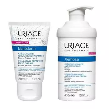 Uriage Набор для ухода за сухой кожей (Изолирующий восстанавливающий крем для рук, 50 мл + Крем липидовосстанавливающий, 400 мл) (Uriage, )