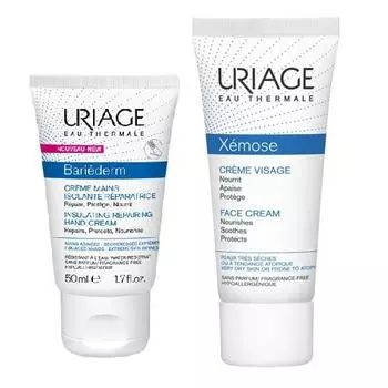 Uriage Набор для ухода за сухой кожей лица и рук (Изолирующий восстанавливающий крем для рук, 50 мл + Крем для лица, 40 мл) (Uriage, Bariederm)
