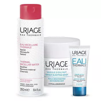 Uriage Набор Eau thermale (Легкий увлажняющий крем, 40 мл + Ночная маска, 50 мл + Мицеллярная вода, 250 мл) (Uriage, Eau thermale)