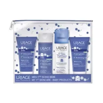 Uriage Набор путешественника: первый очищающий пенящийся крем, 50 мл + первое увлажняющее молочко, 50 мл + первая очищающая вода, 100 мл + первая термальная (Uriage, Детская гамма)