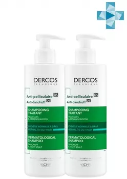 Vichy Комплект Dercos Интенсивный шампунь-уход против перхоти для жирной кожи головы, 2х390 мл (Vichy, Dercos)