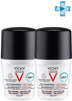 Vichy Комплект Минеральный дезодорант против белых и желтых пятен 48 часов свежести, 2х50 мл (Vichy, Vichy Homme)