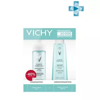 Vichy Набор для очищения (очищающая пенка для умывания 150 мл + совершенствующий лосьон 200 мл) (Vichy, Purete Thermal)