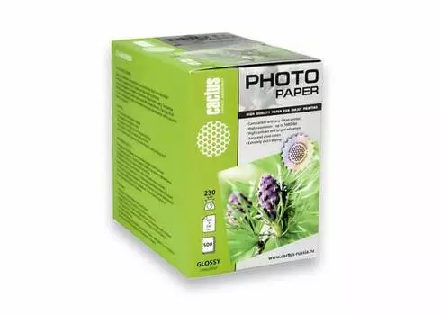 Бумага белый Cactus 10x15/230г/м2/500л./белый глянцевое, CS-GA6230500