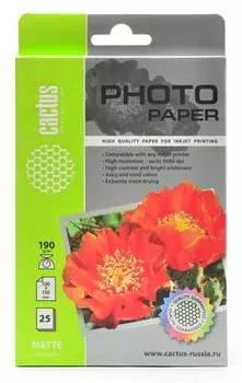 Бумага белый Cactus A6/190г/м2/25л./белый матовое, CS-MA619025