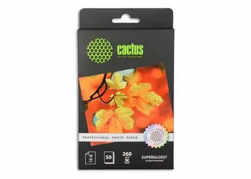 Бумага белый Cactus Prof 10x15/260г/м2/50л./белый глянцевое, CS-HGA626050