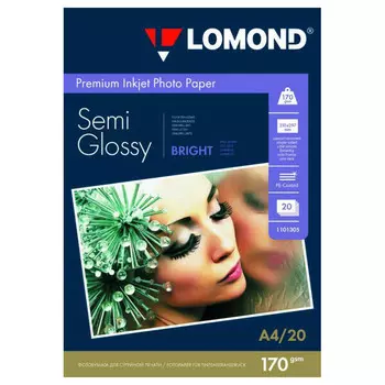 Бумага белый Lomond A4/170г/м2/20л./белый полуглянцевое, 1101305