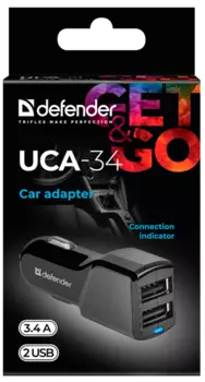 Defender Автомобильный адаптер UCA-34 2xUSB, 5V/3.4А