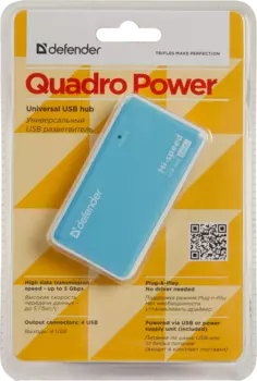 Defender Универсальный USB разветвитель Quadro Power USB2.0, 4порта, блок питания2A