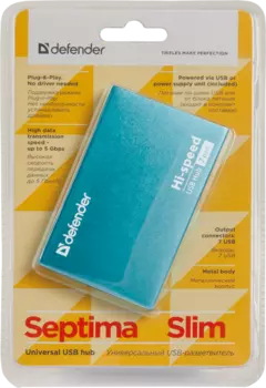 Defender Универсальный USB разветвитель Septima Slim USB2.0, 7портов,блок питания2A