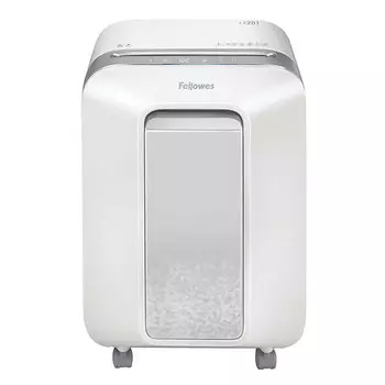 Шредер Fellowes PowerShred LX201 белый (секр.P-5)/перекрестный/12лист./22лтр./скрепки/скобы/пл.карты