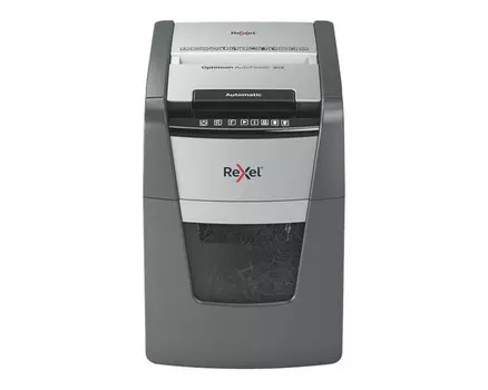Шредер Rexel Optimum AutoFeed 90X черный с автоподачей (секр.P-4)/фрагменты/90лист./34лтр./скрепки/скобы/пл.карты