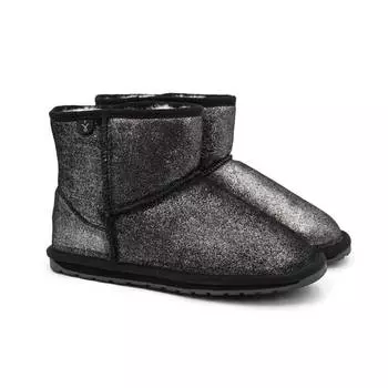 Детские полусапоги из овчины (угги) EMU Australia(Wallaby Mini Metallic Teens T12358), черные