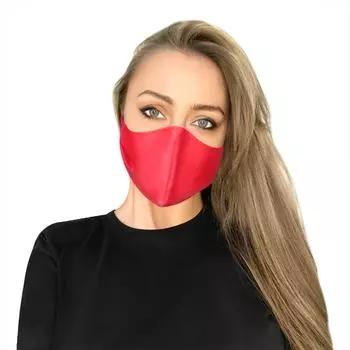 Маска для лица защитная двухслойная многоразовая взрослая цветная (красная)