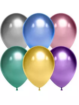 Шар (12''/30 см) Ассорти, 6 цветов, хром, 10 шт. 611100