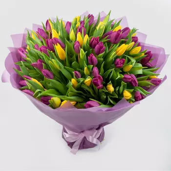 Букет 101 тюльпан Весенний фейерверк