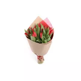 Букет 15 тюльпанов, красные