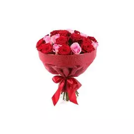 Букет 25 роз, красно-розовый микс