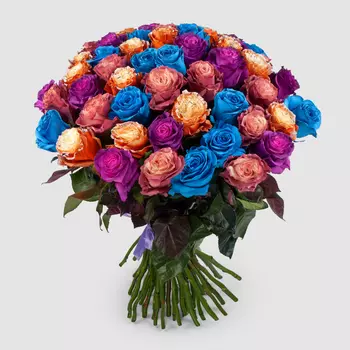 Букет 51 роза Радужный каприз